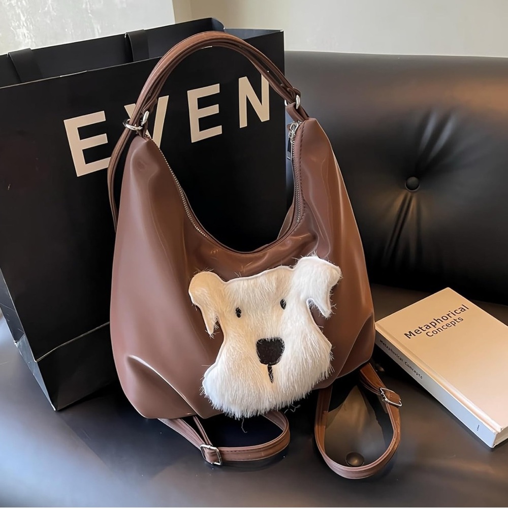 Buyborgood Dogs 🐶 silk luster pu leather shoulder bag hobo tote backpack NWT..